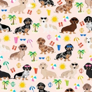 dachshund summer beach fabric - doxie design summer beach day - blush