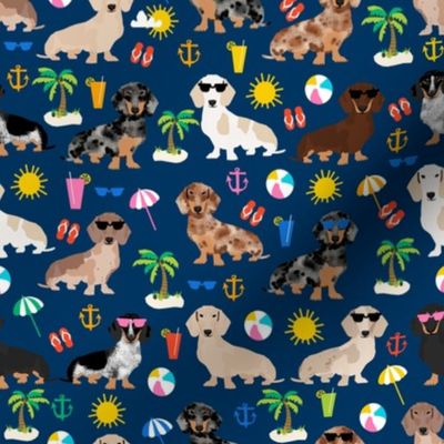 dachshund summer beach fabric - doxie design summer beach day - navy