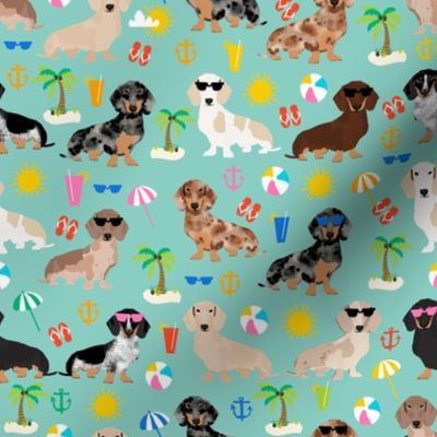 dachshund summer beach fabric - doxie design summer beach day - lite