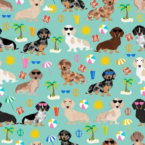 dachshund summer beach fabric - doxie design summer beach day - lite