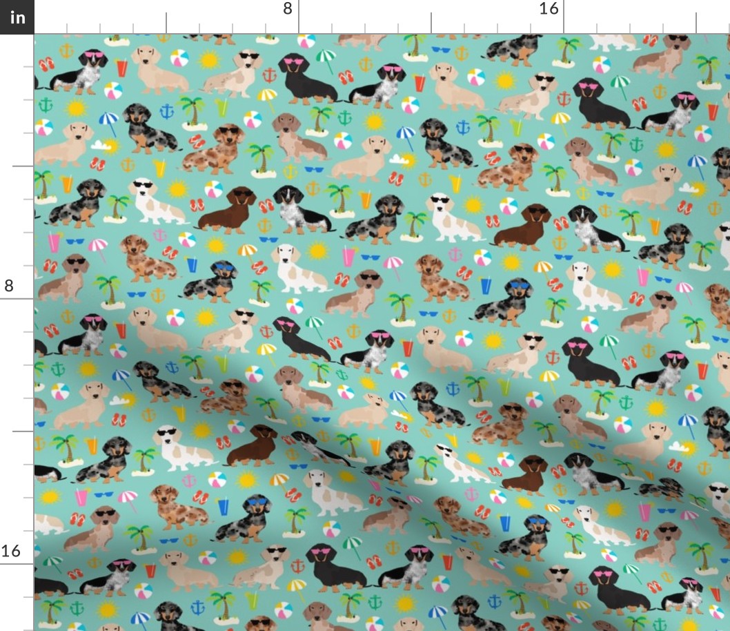 dachshund summer beach fabric - doxie design summer beach day - lite