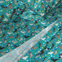 dachshund summer beach fabric - doxie design summer beach day - peacock