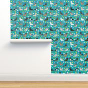 dachshund summer beach fabric - doxie design summer beach day - peacock