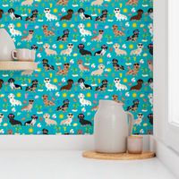 dachshund summer beach fabric - doxie design summer beach day - peacock