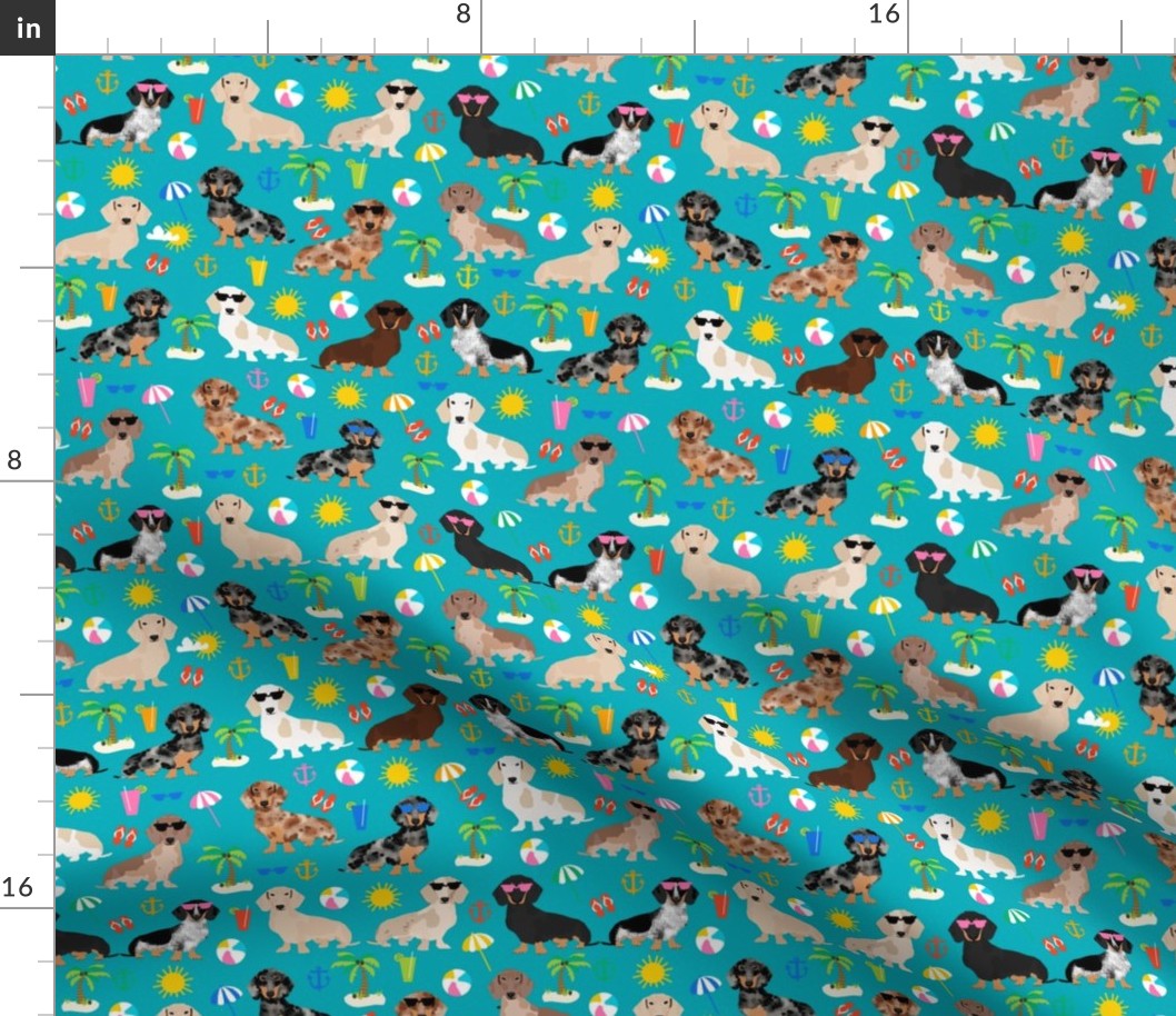 dachshund summer beach fabric - doxie design summer beach day - peacock