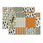 camping quilt // 6" squares wholecloth cheater quilt green orange brown outdoors rustic woodland forest bear 