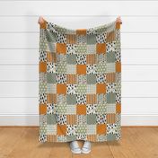 camping quilt // 6" squares wholecloth cheater quilt green orange brown outdoors rustic woodland forest bear 