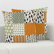 camping quilt // 6" squares wholecloth cheater quilt green orange brown outdoors rustic woodland forest bear 