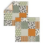 camping quilt // 6" squares wholecloth cheater quilt green orange brown outdoors rustic woodland forest bear 