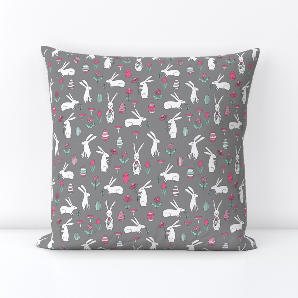 easter bunnies // dark grey bunny easter egg spring florals spring