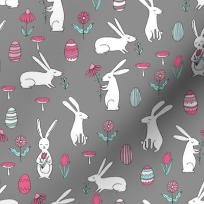 easter bunnies // dark grey bunny easter egg spring florals spring