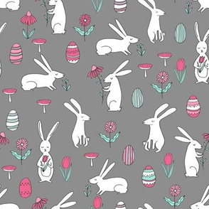 easter bunnies // dark grey bunny easter egg spring florals spring