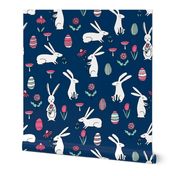 easter bunnies // navy blue bunny easter egg spring florals spring