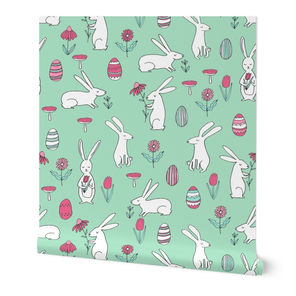 easter bunnies // mint green bunny easter egg spring florals spring