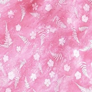 Pink Scattered Ferns and Flowers Sunprints