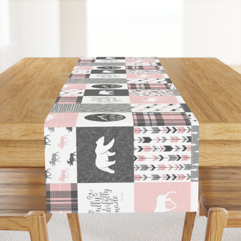 Pink and Grey Fearfully and Wonderfully Made (90) - Patchwork woodland quilt top 