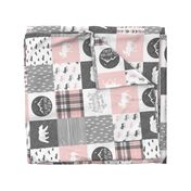 Pink and Grey Fearfully and Wonderfully Made (90) - Patchwork woodland quilt top 