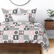 Pink and Grey Fearfully and Wonderfully Made (90) - Patchwork woodland quilt top 