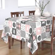 Pink and Grey Fearfully and Wonderfully Made (90) - Patchwork woodland quilt top 