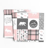 Pink and Grey Fearfully and Wonderfully Made (90) - Patchwork woodland quilt top 