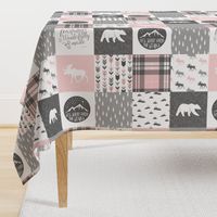 Pink and Grey Fearfully and Wonderfully Made (90) - Patchwork woodland quilt top 