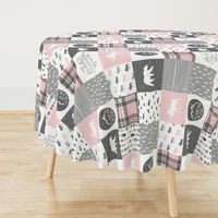 Pink and Grey Fearfully and Wonderfully Made (90) - Patchwork woodland quilt top 