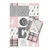 Pink and Grey Fearfully and Wonderfully Made (90) - Patchwork woodland quilt top 