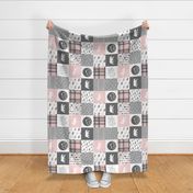 Pink and Grey Fearfully and Wonderfully Made (90) - Patchwork woodland quilt top 