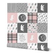 Pink and Grey Fearfully and Wonderfully Made (90) - Patchwork woodland quilt top 