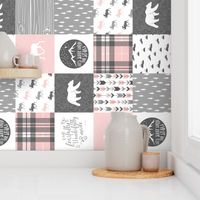 Pink and Grey Fearfully and Wonderfully Made (90) - Patchwork woodland quilt top 