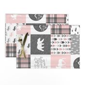 Pink and Grey Fearfully and Wonderfully Made (90) - Patchwork woodland quilt top 