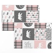 Pink and Grey Fearfully and Wonderfully Made (90) - Patchwork woodland quilt top 