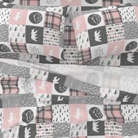 Pink and Grey Fearfully and Wonderfully Made (90) - Patchwork woodland quilt top 