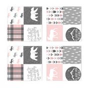 Pink and Grey Fearfully and Wonderfully Made (90) - Patchwork woodland quilt top 