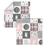 Pink and Grey Fearfully and Wonderfully Made (90) - Patchwork woodland quilt top 