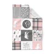 Pink and Grey Fearfully and Wonderfully Made (90) - Patchwork woodland quilt top 