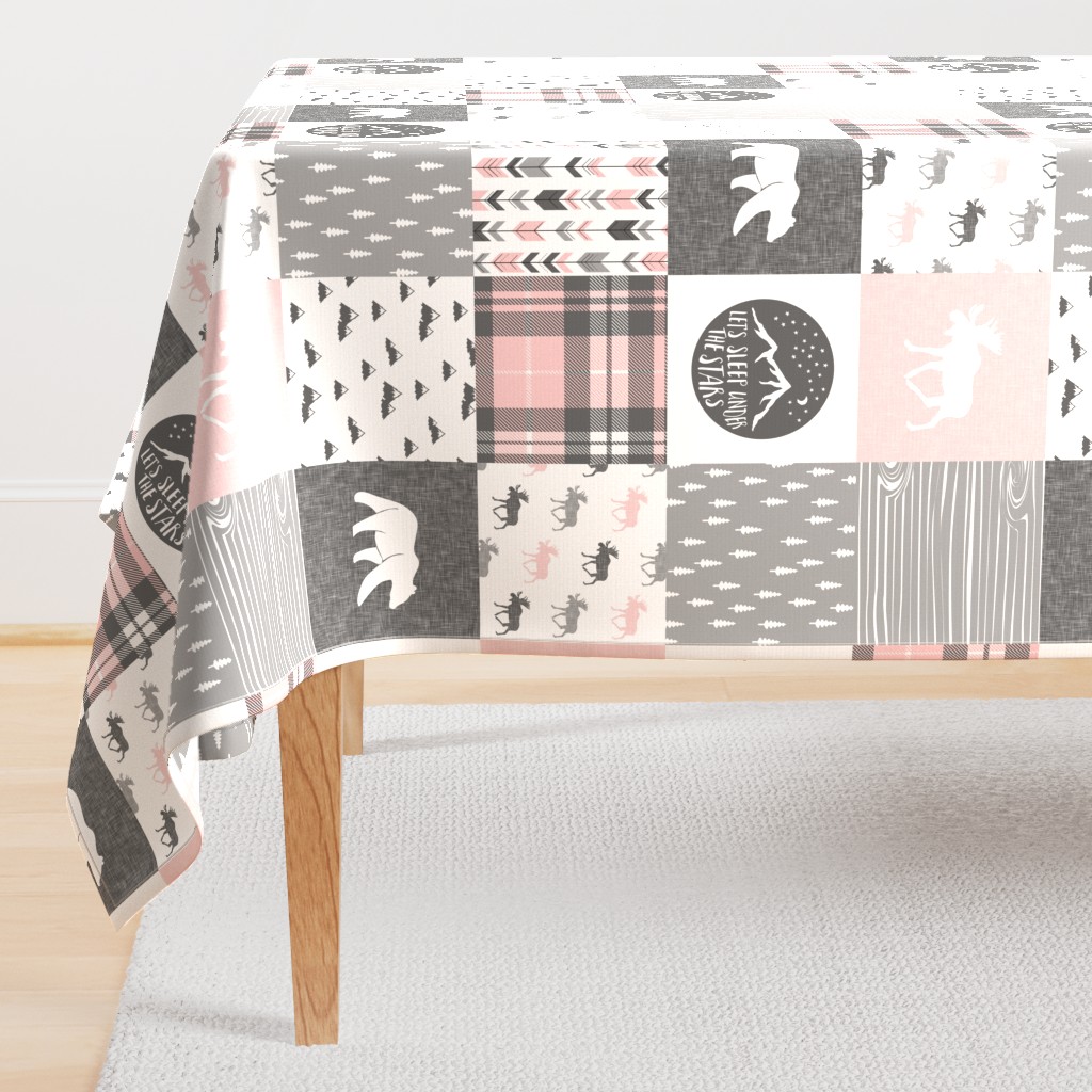 Pink and Grey Fearfully and Wonderfully Made - Patchwork woodland quilt top 