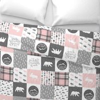 Pink and Grey Fearfully and Wonderfully Made - Patchwork woodland quilt top 