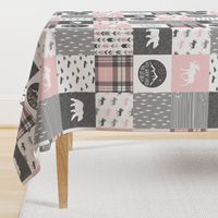 Pink and Grey Fearfully and Wonderfully Made - Patchwork woodland quilt top 