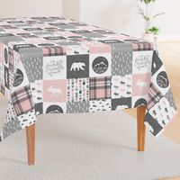 Pink and Grey Fearfully and Wonderfully Made - Patchwork woodland quilt top 