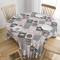 Pink and Grey Fearfully and Wonderfully Made - Patchwork woodland quilt top 