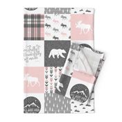 Pink and Grey Fearfully and Wonderfully Made - Patchwork woodland quilt top 