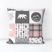 Pink and Grey Fearfully and Wonderfully Made - Patchwork woodland quilt top 