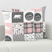 Pink and Grey Fearfully and Wonderfully Made - Patchwork woodland quilt top 