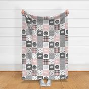 Pink and Grey Fearfully and Wonderfully Made - Patchwork woodland quilt top 