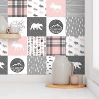 Pink and Grey Fearfully and Wonderfully Made - Patchwork woodland quilt top 