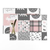 Pink and Grey Fearfully and Wonderfully Made - Patchwork woodland quilt top 