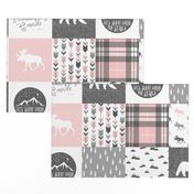 Pink and Grey Fearfully and Wonderfully Made - Patchwork woodland quilt top 