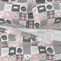 Pink and Grey Fearfully and Wonderfully Made - Patchwork woodland quilt top 