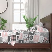 Pink and Grey Fearfully and Wonderfully Made - Patchwork woodland quilt top 